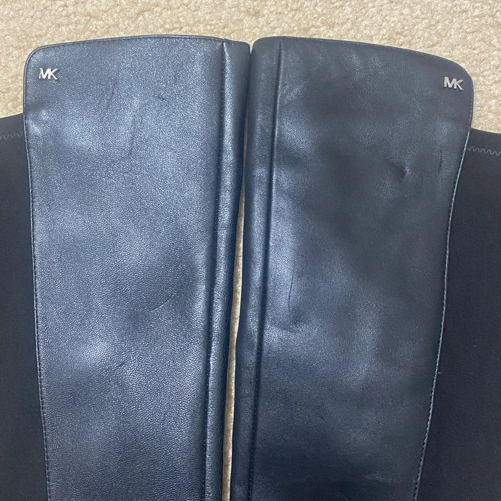 NWOB MICHAEL KORS Poly-Spandex & Black Leather Boots w MK Logo Women's Size 5M